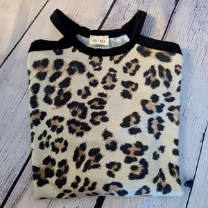 NEW BiBi Cold Shoulder Leopard Print Long Sleeve S